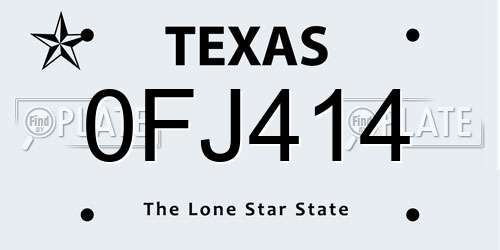 0FJ414 Texas License Plate
