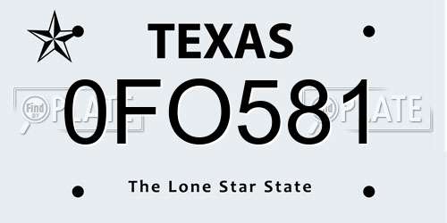0FO581 Texas License Plate
