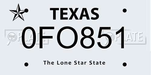 0FO851 Texas License Plate