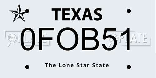0FOB51 Texas License Plate