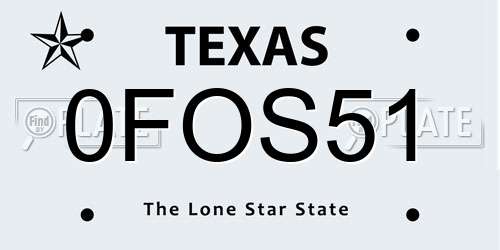 0FOS51 Texas License Plate