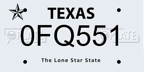 0FQ551 Texas License Plate
