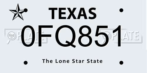 0FQ851 Texas License Plate