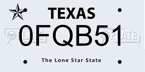 0FQB51 Texas License Plate