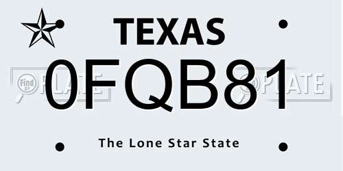 0FQB81 Texas License Plate