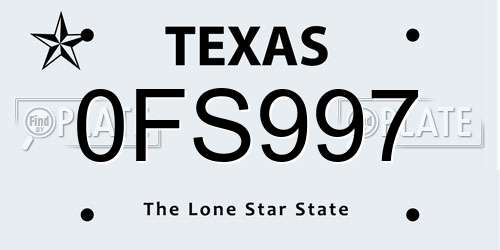 0FS997 Texas License Plate
