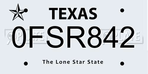 0FSR842 Texas License Plate