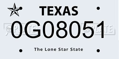 0G08051 Texas License Plate