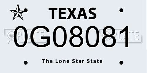 0G08081 Texas License Plate