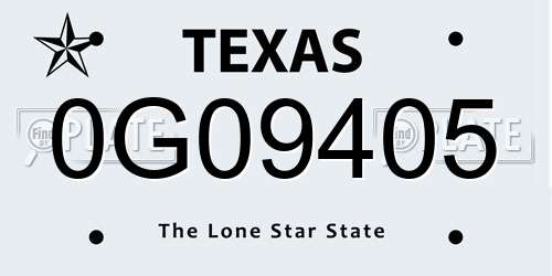 0G09405 Texas License Plate