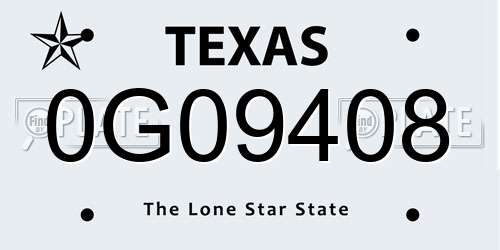 0G09408 Texas License Plate