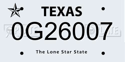 0G26007 Texas License Plate