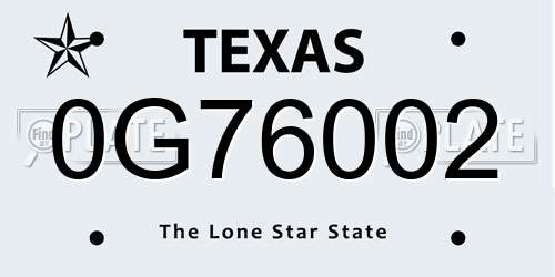 0G76002 Texas License Plate