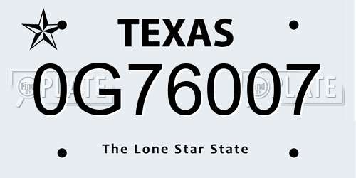 0G76007 Texas License Plate