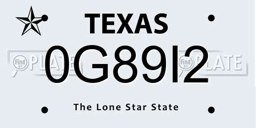 0G89I2 Texas License Plate