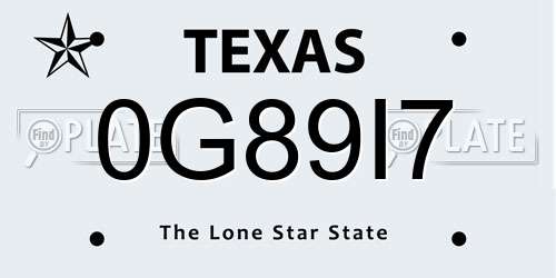0G89I7 Texas License Plate
