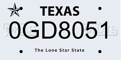 0GD8051 Texas License Plate