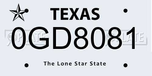 0GD8081 Texas License Plate