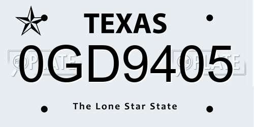 0GD9405 Texas License Plate