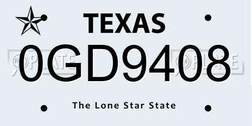 0GD9408 Texas License Plate