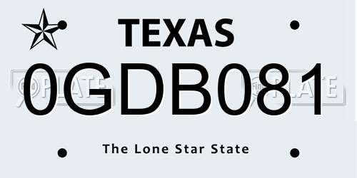 0GDB081 Texas License Plate