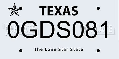 0GDS081 Texas License Plate
