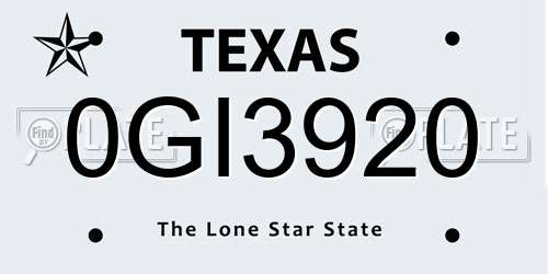 0GI3920 Texas License Plate