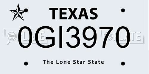 0GI3970 Texas License Plate