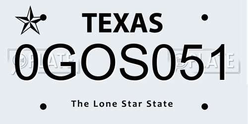 0GOS051 Texas License Plate