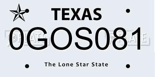 0GOS081 Texas License Plate