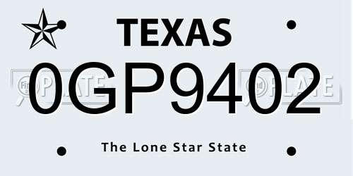 0GP9402 Texas License Plate
