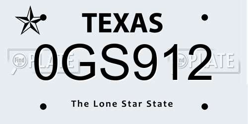 0GS912 Texas License Plate