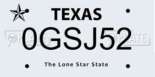 0GSJ52 Texas License Plate