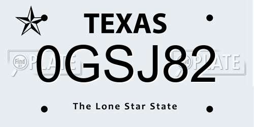 0GSJ82 Texas License Plate