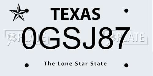 0GSJ87 Texas License Plate