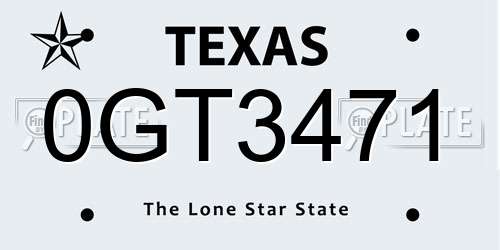 0GT3471 Texas License Plate