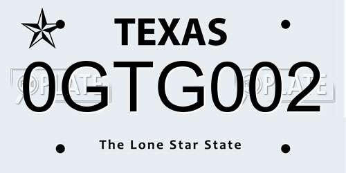 0GTG002 Texas License Plate