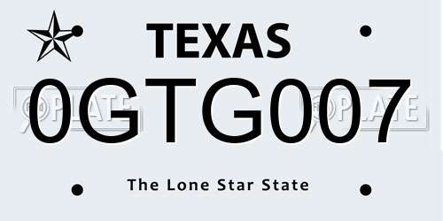 0GTG007 Texas License Plate