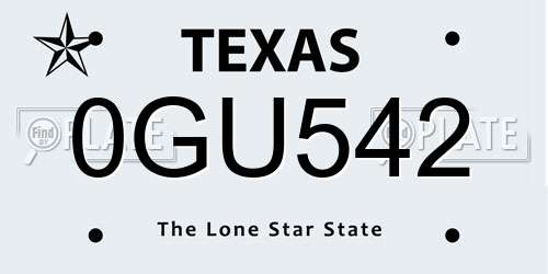 0GU542 Texas License Plate