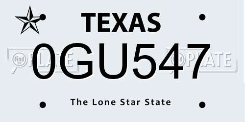 0GU547 Texas License Plate