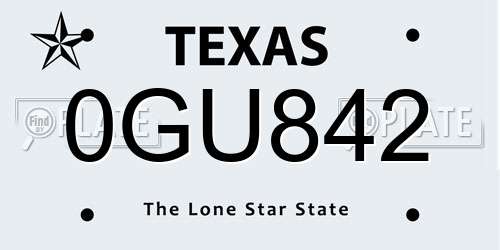 0GU842 Texas License Plate