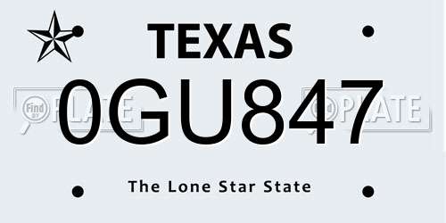 0GU847 Texas License Plate