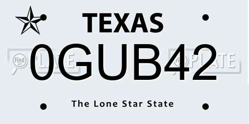 0GUB42 Texas License Plate