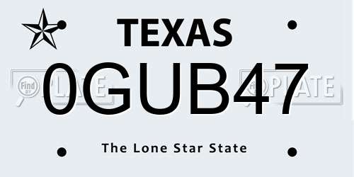 0GUB47 Texas License Plate