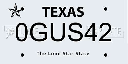 0GUS42 Texas License Plate