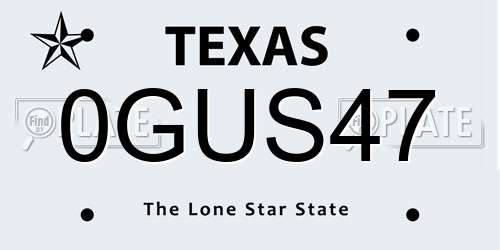0GUS47 Texas License Plate