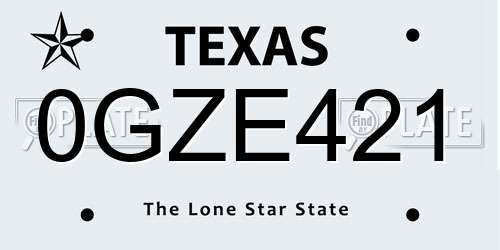 0GZE421 Texas License Plate