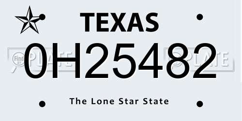 0H25482 Texas License Plate