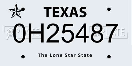 0H25487 Texas License Plate