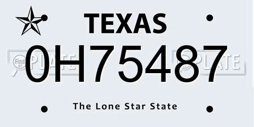 0H75487 Texas License Plate